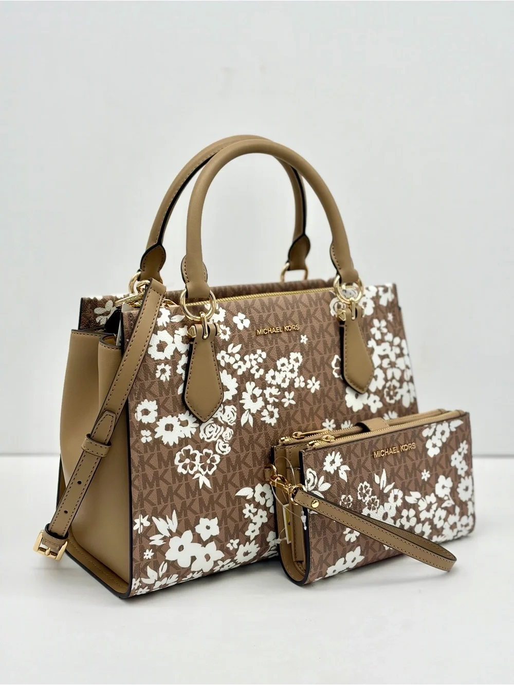 Michael Kors Marilyn Medium Printed Signature Logo Satchel and Wallet Set
